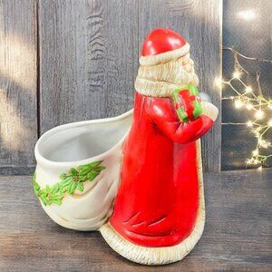 Vintage 1991 Claire Burke Ceramic Old World Santa Dish Planter New W Sticker VTG